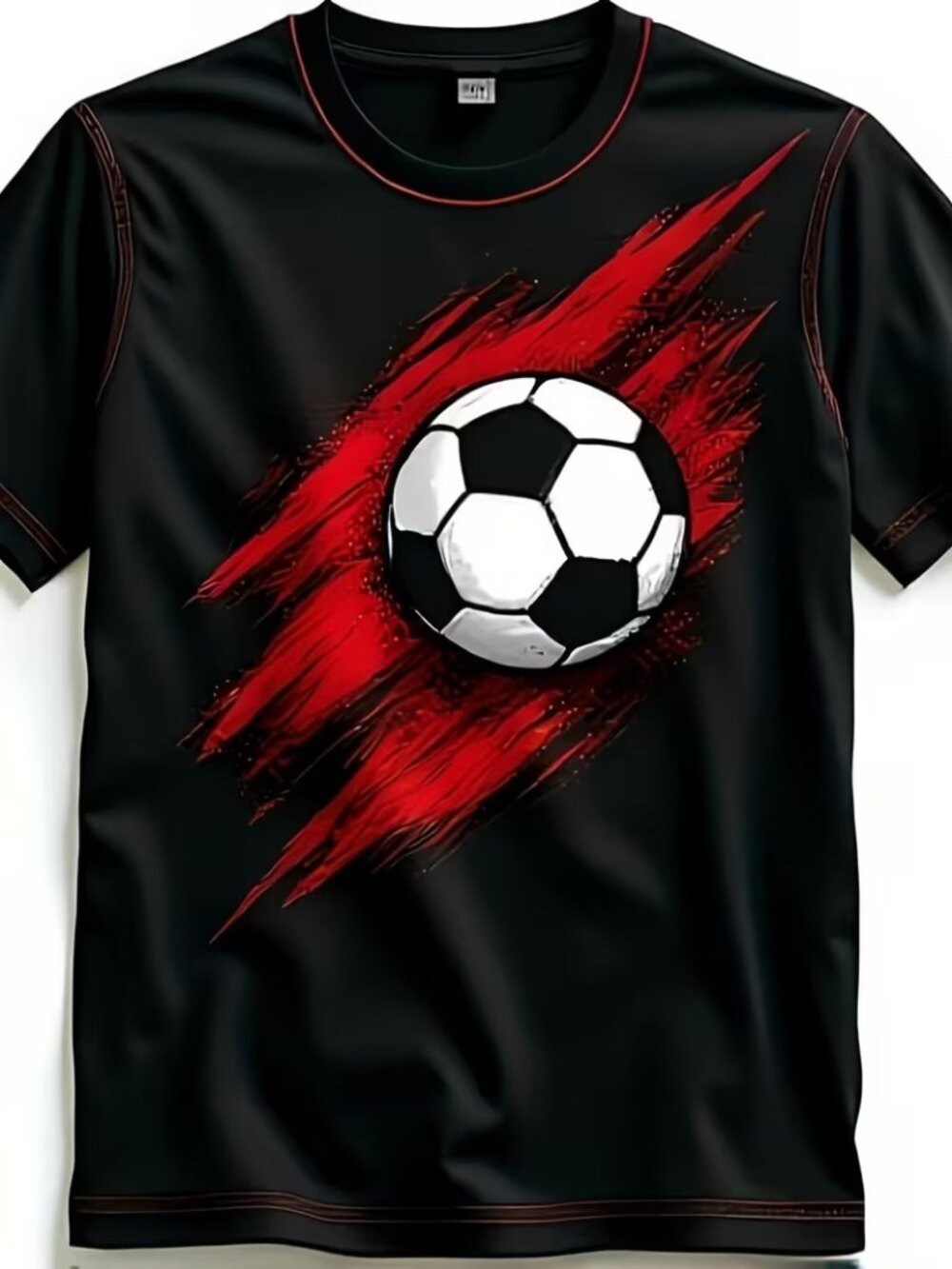 Men's Black Soccer T-Shirt with Bold Red & White -Style Brushstroke Logo